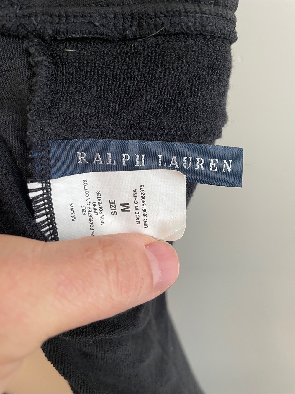 Ralph Lauren Black Terry Fabric Tag with White Logo - Picture 2 of 4